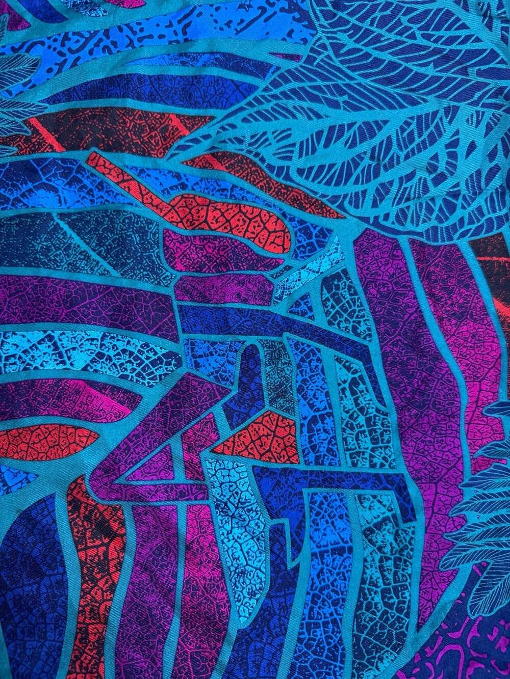Pineda Covalin Silk Scarf Tropical Leaf Blue Purple 33” Square Boho Cottagecore - Picture 3 of 9